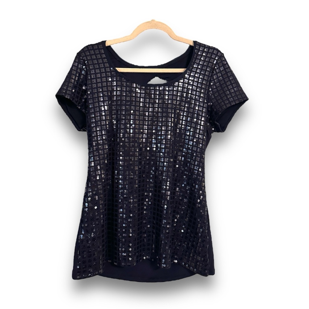 White House Black Market Sequin Tee Navy Blue Size L